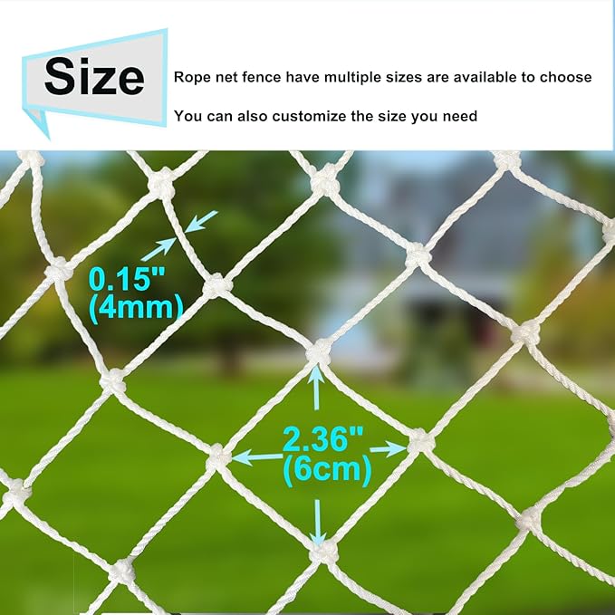 Rope Net Kids Safety Rope Netting Stairs Balcony Fence Safety Net Child Railing Playground Protection Rope Netting Indoor and Outdoor Decor Net White (4mm,3X3m)