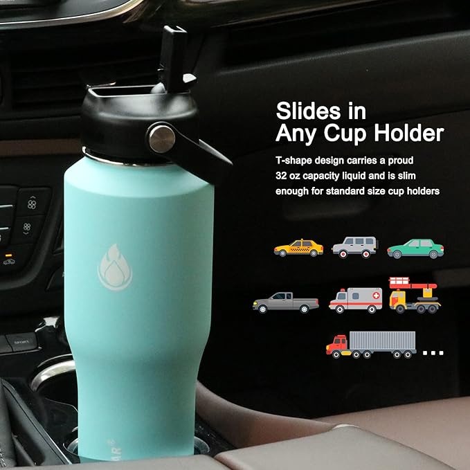 SENDESTAR Water Bottle 32oz,2 Lids(Straw lid),Wide Mouth Stainless Steel Vacuum Insulated Double Wall Keep Liquids Cold or Hot All Day,Sweat Proof Sport Design,Fit Car Cup Holder(Light Blue)