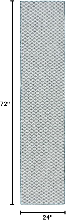 Nourison Courtyard 6' Runner Ivory Aqua Fabric Area Rug