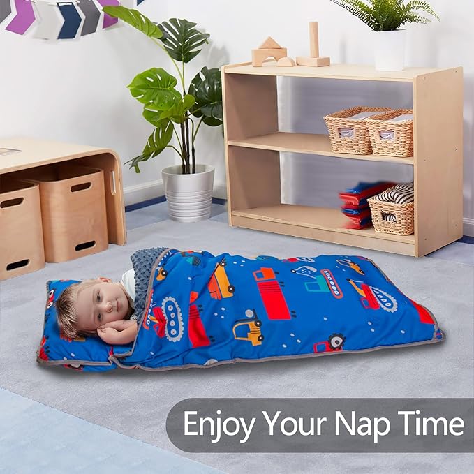 Nap Mat- Toddler Nap Mat with Pillow & Fleece Blanket- 55''*23''*2'' Nap Mat for Toddlers- Nap Mats for Preschool, Daycare