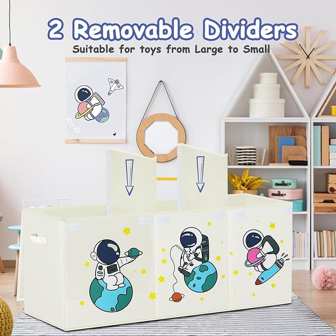 Toy Storage Box with Lid,Extra Large Toy Box Chest Bin Organizer Basket with Dividers for Toddlers,Kids,Boys,Girls,Living Room Area (Beige Astronaut)