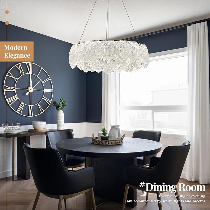 LED Crystal Glass Chandelier Dimmable Round Dining Room Chandelier Over Table Modern Gold Chandelier Lighting Fixture for Home Office Bedroom Living Room Kitchen 24in, 55W with Remote Control