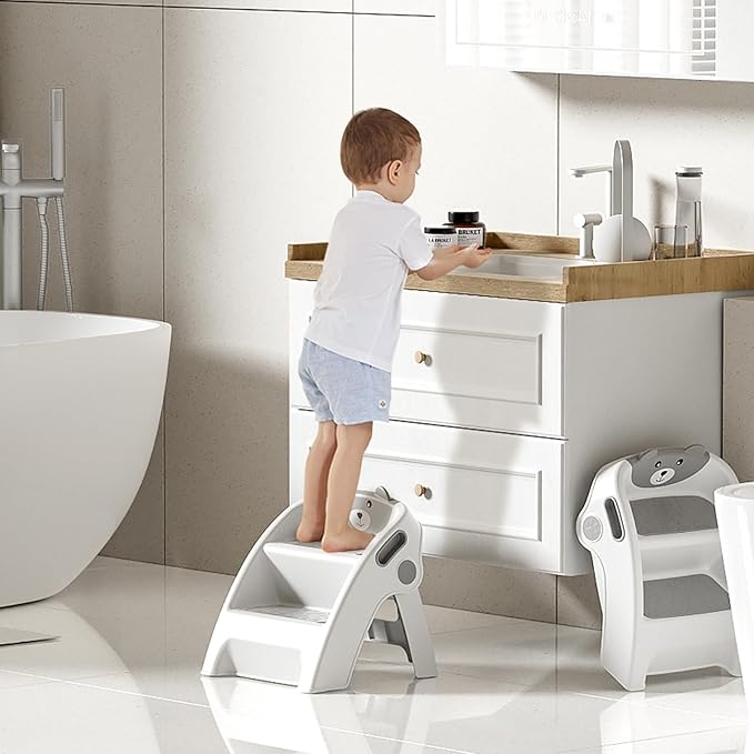 Toddler Step Stool for Bathroom Sink and Potty Training Durable Anti-Slip,Anti-Tip A-Frame,10-Second Assembly, 2-Step Potty Stool with Wide Steps,CPC Certified for Safe and Kids Easy Hand Washing