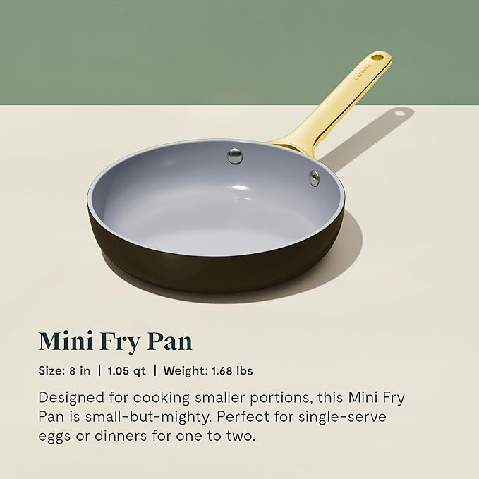 Caraway Mini Cookware Set - Non-Stick Ceramic Fry Pan (1.05 qt, 8") & Sauce Pan (1.75 qt) - Non Toxic, PTFE & PFOA Free - Oven Safe & Stovetop Agnostic (Gas, Electric & Induction) - Black