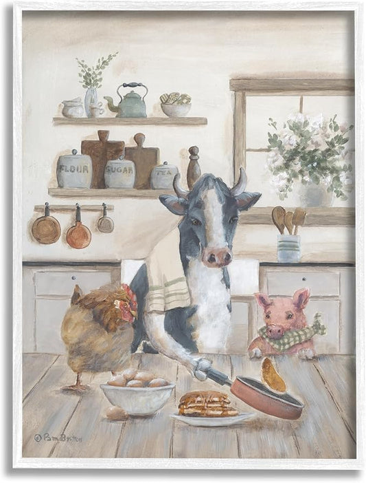 Stupell Industries Farm Animals in Kitchen White Framed Giclee Art Design by Pam Britton