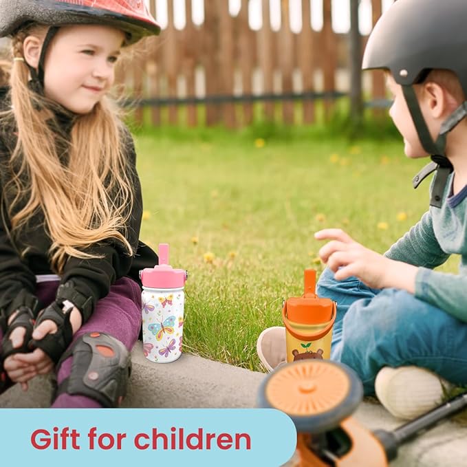 Kids Water Bottle with Straw Lid - 12 Oz Insulated Stainless Steel Water Bottles for Toddlers Kid Girl- Travel Cup for School Sports