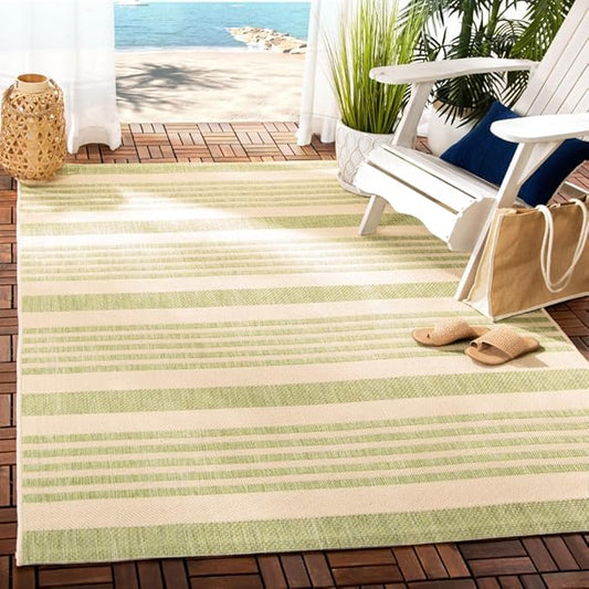 SAFAVIEH Courtyard Collection Area Rug - 5'3" x 7'7", Beige & Sweet Pea, Stripe Design, Non-Shedding & Easy Care, Indoor/Outdoor & Washable-Ideal for Patio, Backyard, Mudroom (CY6062-218)