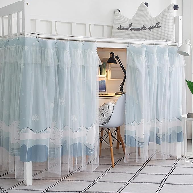 Hoce Bunk Bed Curtain Gauze Bunk Bed Curtains Drapes with Lace Privacy Dorm Bed Canopy for Bottom Twin