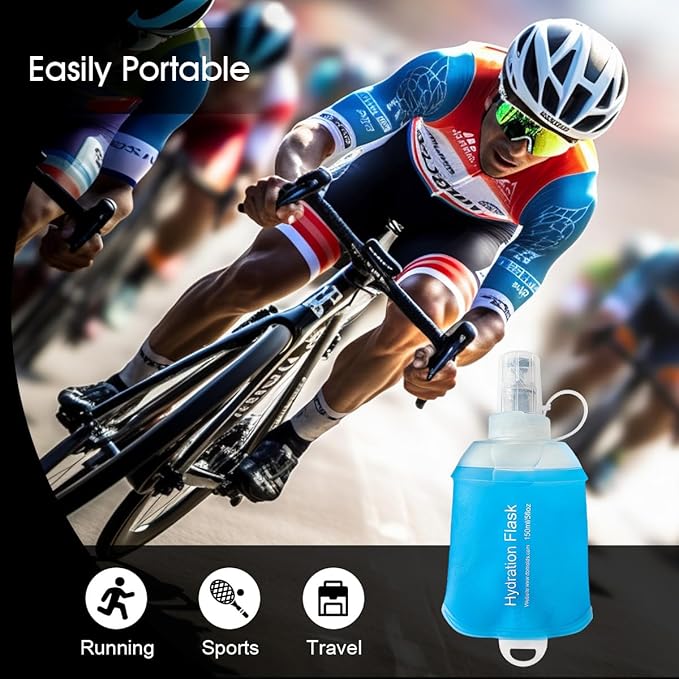 250ml Soft Flask, TPU Collapsible Soft Water Bottle for Hydration Pack, Running Vest, Folding Water Bottle for Hiking Cycling Climbing-1Pcs, Blue