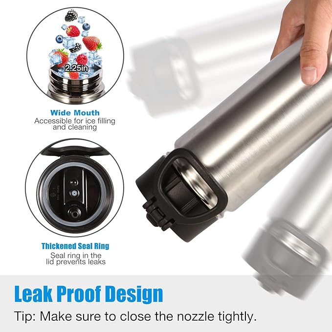 Volhoply 24oz Insulated Water Bottle With Straw Bulk 6 Pack,Metal Wide Mouth Water Bottles With Handle Lid Keep Cold,Reusable Double Wall Thermos,Powder Coated Sport Bottle For Holder(Sliver,6 Count)