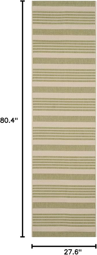 SAFAVIEH Courtyard Collection Runner Rug - 2'3" x 6'7", Beige & Sweet Pea, Stripe Design, Non-Shedding & Easy Care, Indoor/Outdoor & Washable-Ideal for Patio, Backyard, Mudroom (CY6062-218)