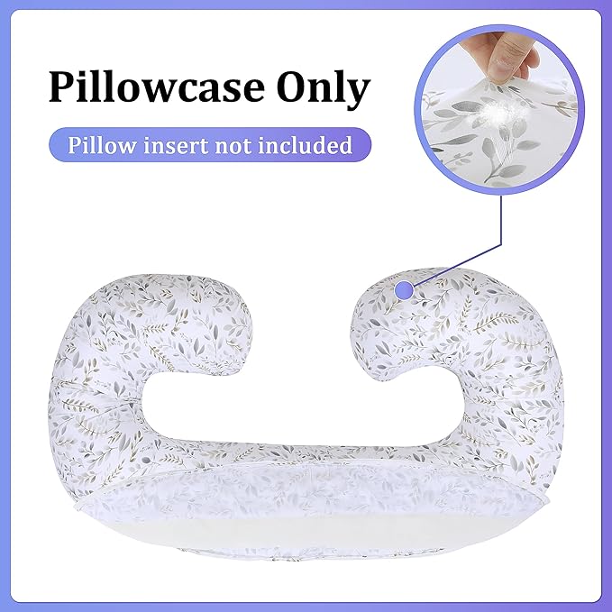 Floral Soft Pregnancy Pillow Cover (ONLY Pillowcase), C Shaped Luxurious Velvet Maternity Pillow Cover with Hidden Zip, Warm Large Pillow Protector for Side Sleeper, White, 60x34 in