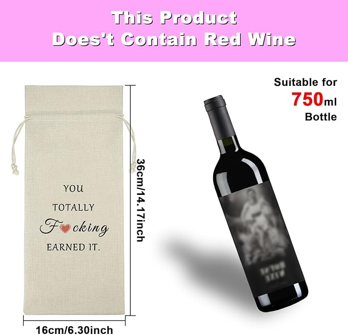 New Job Gift Funny Wine Bags Inspirational Job Promotion Gift for Women Men Coworker Burlap Drawstring Wine Bag Friendship Congratulations Gift for Friends Colleague Birthday Christmas Labor Day Gift