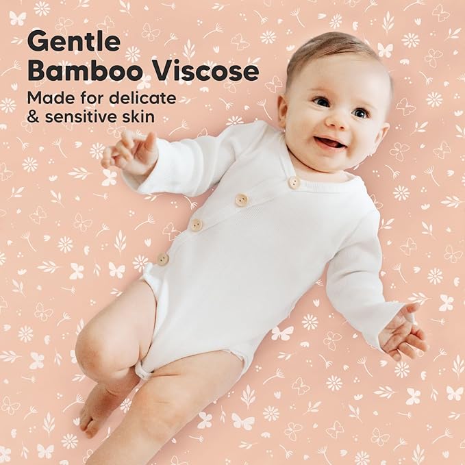 Pack and Play Sheets Fitted, 2-Pack Mini Crib Sheets - Pack N Play Sheets, Organic Fitted Crib Sheet for Pack and Play Mattress, Playard Baby Crib Sheets, Crib Sheets Neutral for Boys (Butterflies)