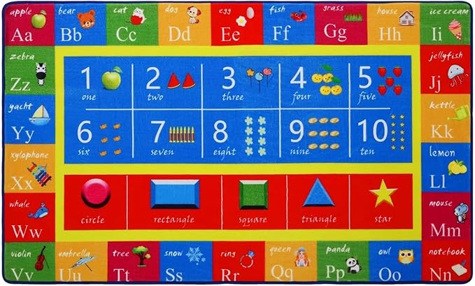 3x5 Rug Baby Play Mat Kids Educational Rug, ABC Alphabet Numbers and Animals Learning Mat for Playroom Classroom, Soft Game Play Area Rug Carpet for Toddler Boys Girls Childern Nursery Room