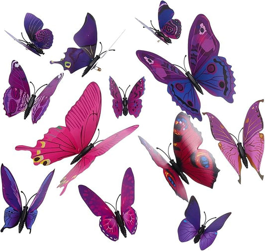 uxcell 120Pcs 3D Beautiful Butterfly Removable DIY Wall Stickers for Bedroom TV Background Decorations, Purple