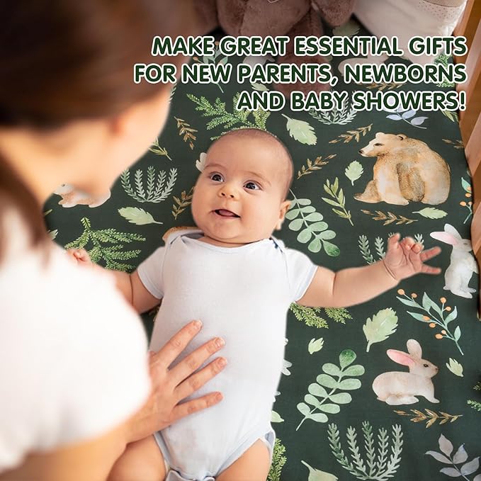 JISEN Fitted Crib Sheets 1 Piece Soft Breathable Baby Crib Sheets for Standard Crib and Toddler Mattress Baby Bed Sheets for Crib for Baby Boys Girls Neutral 28x52 Inch Bear