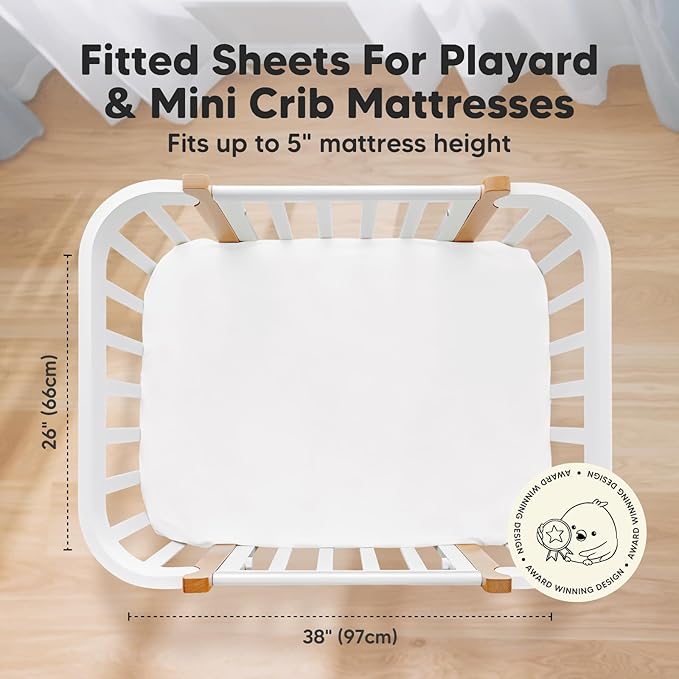 Pack and Play Sheets Fitted, 2-Pack Mini Crib Sheets - Pack N Play Sheets, Organic Fitted Crib Sheet for Pack and Play Mattress, Playard Baby Crib Sheets, Crib Sheets Neutral for Boys (Soft White)
