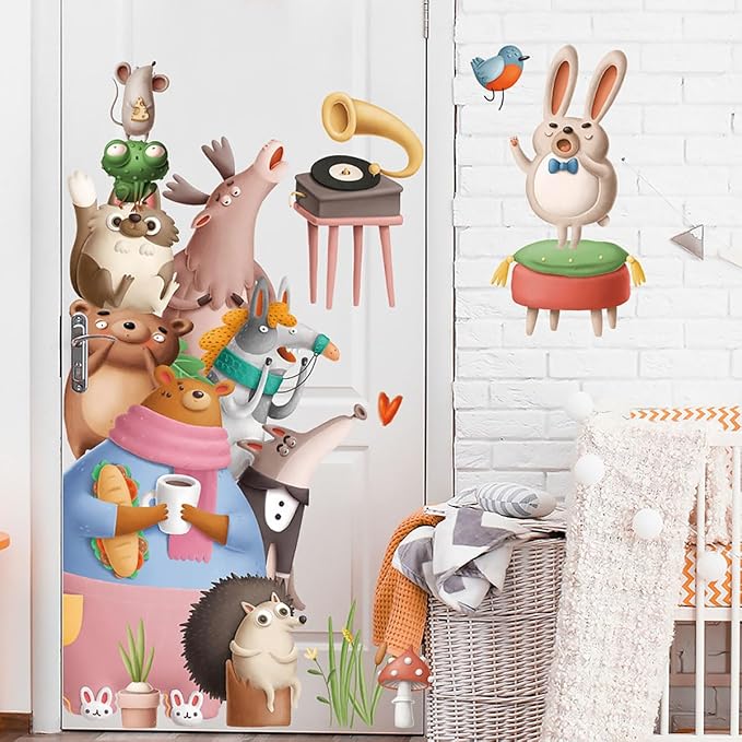 Cartoon Animals Wall Stickers Animal Stack High Concert Wall Decals for Baby Boy Girl Room Decor Decals Peel and Stick Airplanes Kids Wall Stickers Bear Wall Decals for Nursery Decor