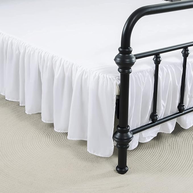 Bed Skirt Ruffled Bed Skirt with Split Corners, 18 Inch Drop Dust Ruffle Bed Skirt with Platform, White,Twin Size