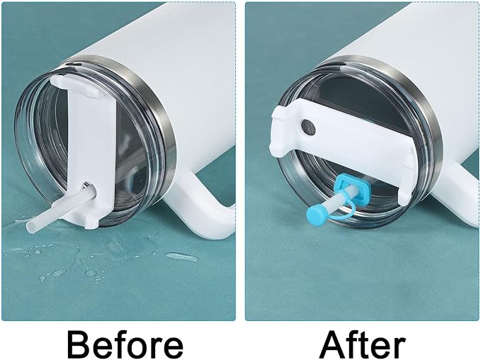 PATIKIL Silicone Spill Stopper for Straw Cup 1.0 40oz/ 30oz, Set of 3 Tumbler Accessories Including 1 Straw Cover Cap, 1 Square Spill Stopper and 1 Round Leak Stopper, Blue