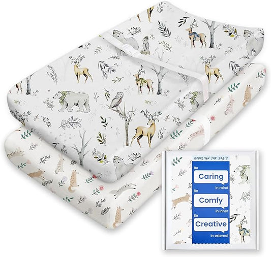 Extra Stretchy Changing Pad Cover, TotBasic Ultra Soft Premium Jersey Knit Changing Pad Sheets, Unisex for Boys and Girls, Safety Strap, Fits All Standard Changing Tables/Dresser Tops - 2 Pack