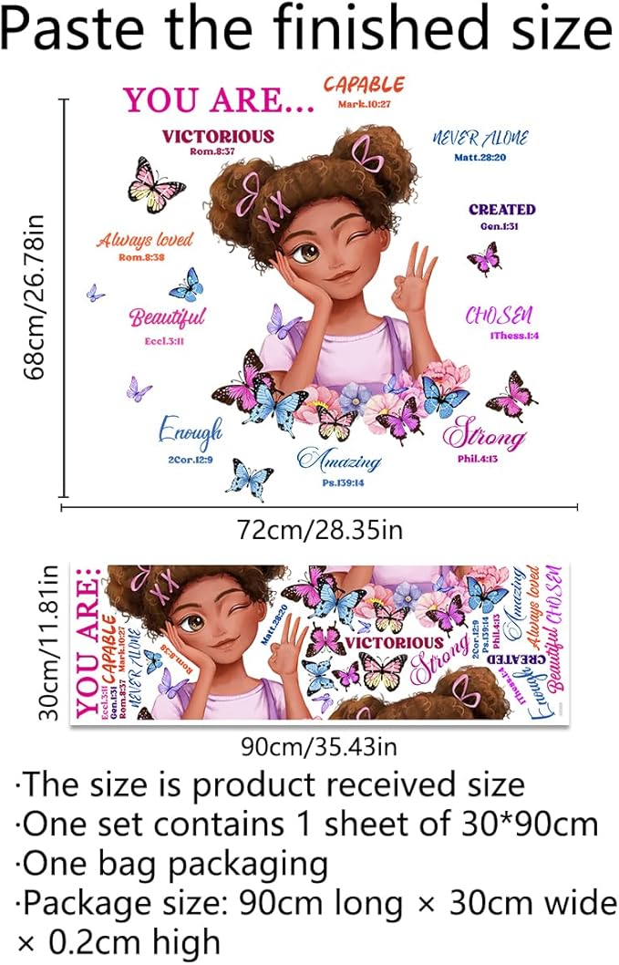 Black Girl Magic Wall Decor Bible Verses Wall Decals for Girls Bedroom Princess Wall Stickers & Murals Peel and Stick Removable Vinyl Butterfly Wall Decals for Children Kids Room Playroom Nursery