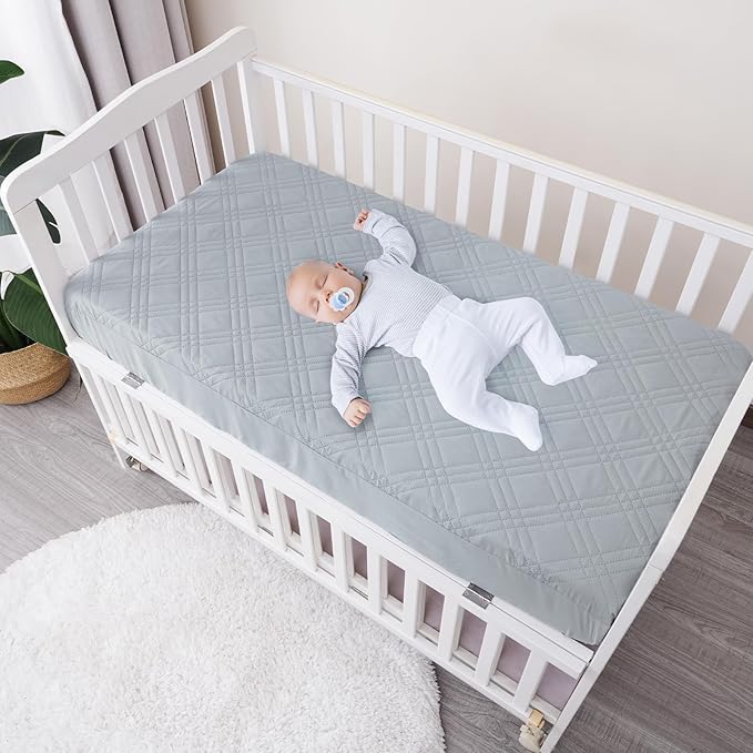 Waterproof Crib Mattress Protector 2 Pack, Ultra Soft Breathable Crib Mattress Pad Cover for Boys, Fit Standard Crib Mattress and Toddler Mattresses, Grey & Navy Blue