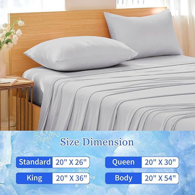 Cooling Pillow Cases for Hot Sleepers - Double Side Arc-Chill Q-Max>0.5 Cooling Fiber Cool Pillow Cases 2 Pack - Breathable Soft Cold Pillow Cases with Hidden Zipper (Light Grey, 20" x 36")