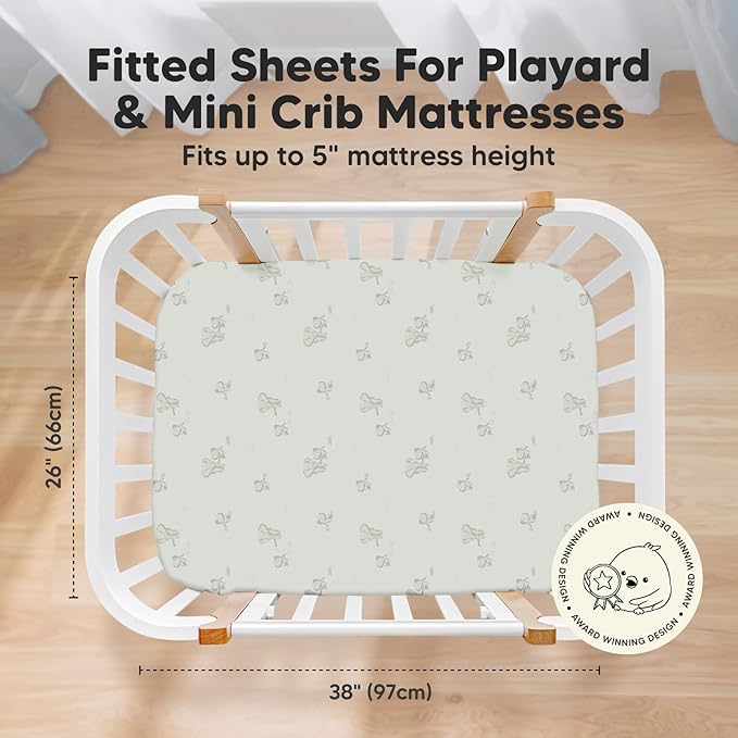 Pack and Play Sheets Fitted, 2-Pack Mini Crib Sheets - Pack N Play Sheets, Organic Fitted Crib Sheet for Pack and Play Mattress, Playard Baby Crib Sheets, Crib Sheets Neutral for Boys, Girls (Elly)