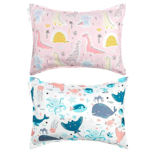 ALVABABY Toddler Pillowcases Fits 13 x 18,12x 16 Kids Pillow Cover Organic Cotton Baby 2 Packs Envelope Kids Pillowcases for Boy Girl Sleeping Travel 2TPW28A