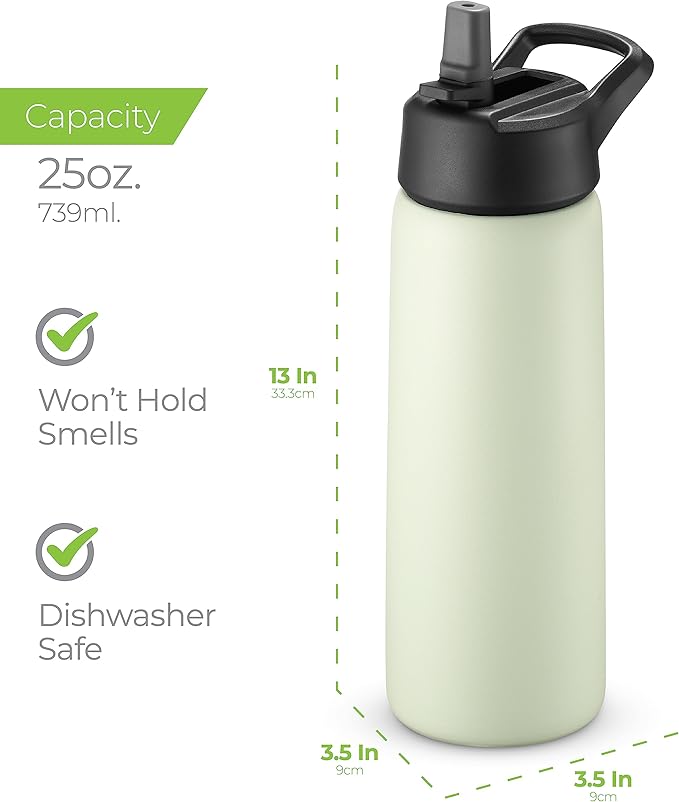 SipX™ Triple-Insulated Stainless Steel Water Bottle 25oz. With 3 Lids, BPA-Free Reusable Insulated Water Bottle Keeps Cold 24 Hours, Metal Water Bottle Made Of Sustainable Material For Hiking & Biking