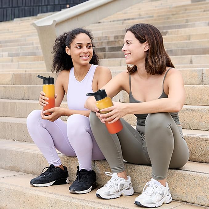 Stainless Steel Water bottle with Straw & Wide Mouth Lid, Wide Rotating Handle, 40oz Double Wall Vacuum Insulated Water Bottle Leak Proof, BPA Free, Keep Cold and Hot, 40oz, Yellow Gradient