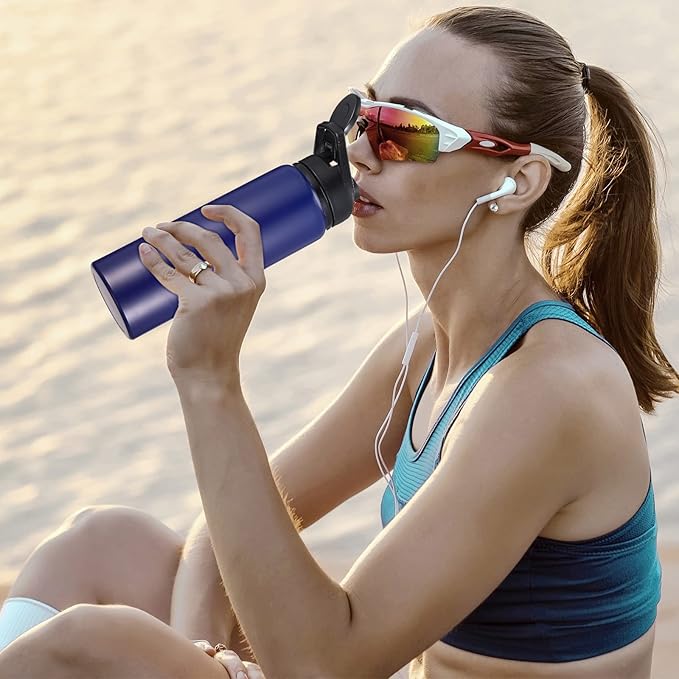 CHENGU 4 Pcs Aluminum Water Bottle 24oz Aluminum Reusable Bottles Lightweight Snap Lid Sports Water Bottle Multipack Easy Carry Leak Proof Travel Bottle for Gym Camping Hiking Outdoor Fishing (Blue)