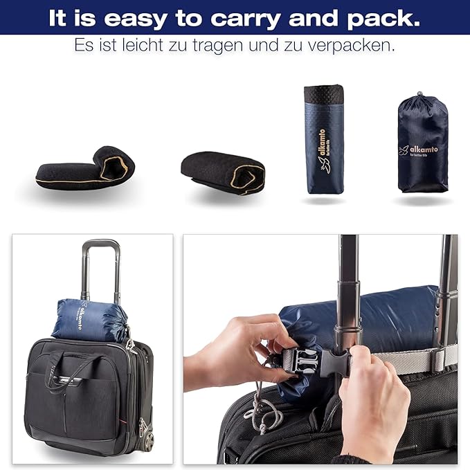 Travel & Camping Comfortable Memory Foam Pillow – Easy to Carry Portable Bag – Temperature Regulating Pillow Case (Black)
