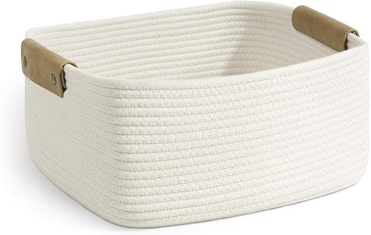CHICVITA White Woven Basket Baby Gift Basket for Toys, Towels, Books, Rope Storage Basket for Living Room, Bathroom, Decorative Basket for Nursery
