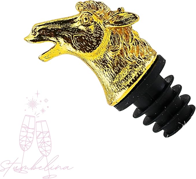 Wine & Cooking Oil Pourer | Gold Color Stainless Steel | Bottle Stopper Aerator for Whiskey and Liquor | Decanter and Bar Tools Accessories and Gift Set Ideas for Her and Him (HORSE)