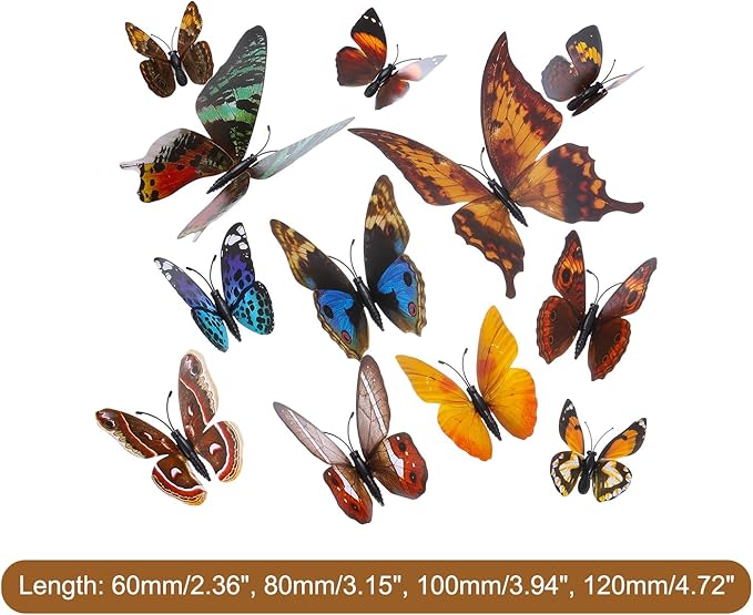 uxcell 120Pcs 3D Beautiful Butterfly Removable DIY Wall Stickers for Bedroom Living Room TV Background Decorations, Brown