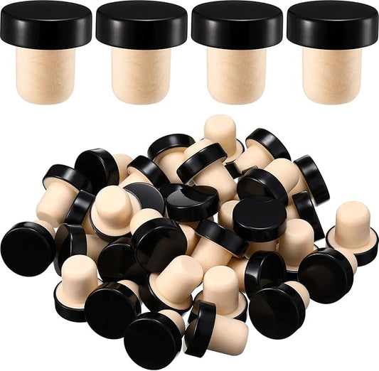 T-shaped Stopper Cork Wine Stopper Bottle Stoppers Reusable Wine Bottle Stopper Sealing Plug Bottle Cap for Wine Beer Bottles DIY Craft (Black,36 Pieces)