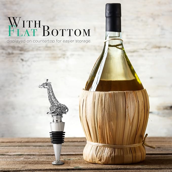 Homestia Wine Bottle Stoppers for Glass Bottles, Giraffe Bottle Stopper Reusable Wine Corks Wine Tool, Zinc-Alloy Silicone Wine Stoppers, Wine Toppers with Decors
