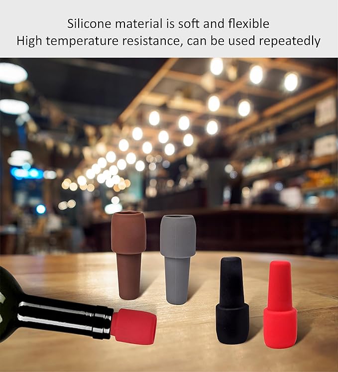 6 Pcs Silicone Wine Stopper, Reusable Wine Stoppers, Wine Bottle Cover Caps to Keep Wine Fresh, for Wine Bottles Beer Beverage Champagne Bottle Sealer