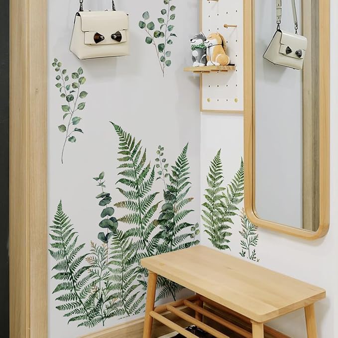 Green Fern Wall Stickers - Stylish Plant Decor, Set of Multiple Sheets