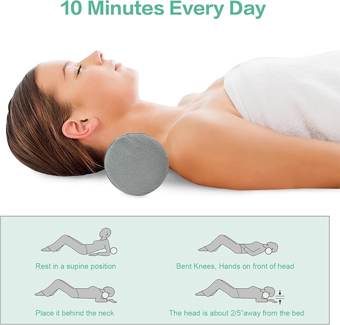 Cervical Neck Roll Foam Pillow, Round Neck Support for Sleeping, Bolster Pillow for Bed, Legs, Back and Yoga, Removable Washable Cover, 4.7 Inch Diameter x 17 Inches Long (Grey)