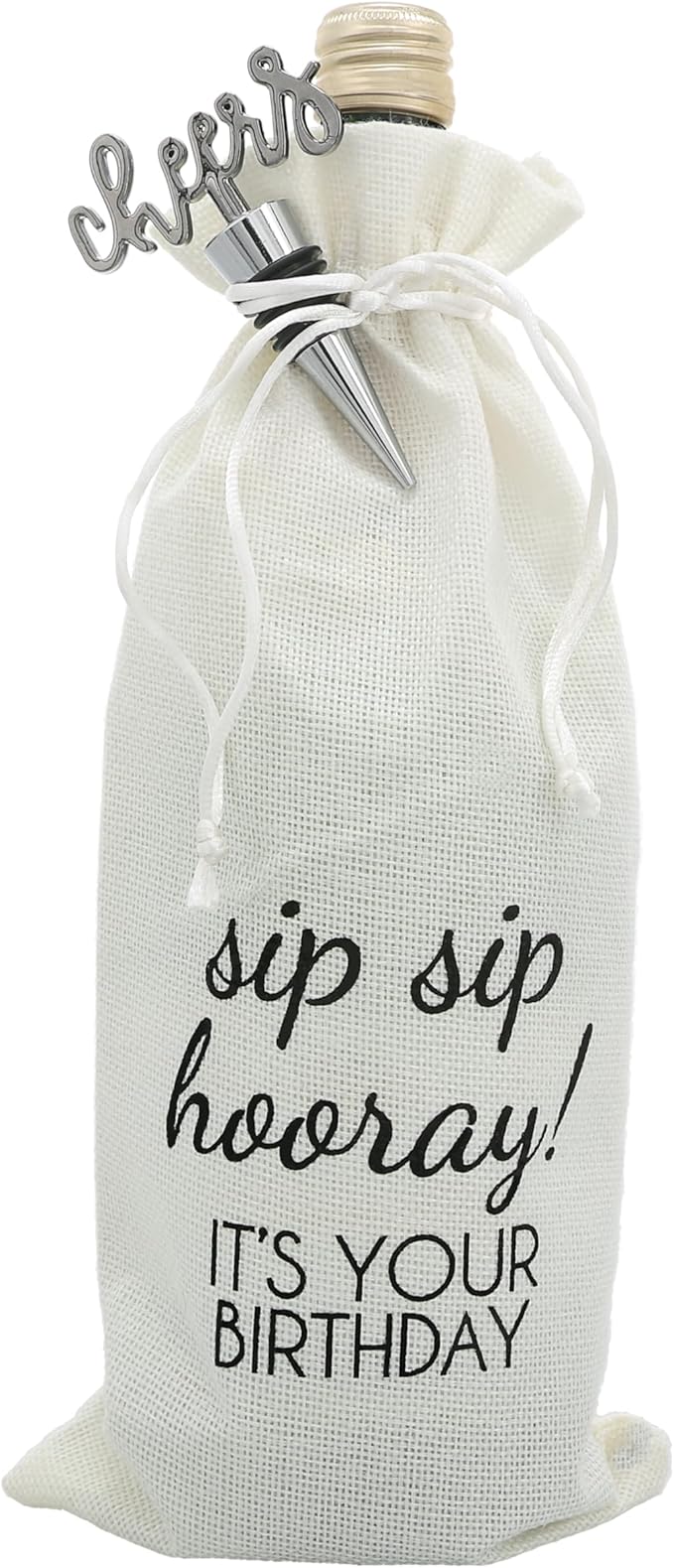 Pavilion Gift Company Sip Hooray-13 Wine Gift Bag Set, 13", Cream/Beige, Black, Silver