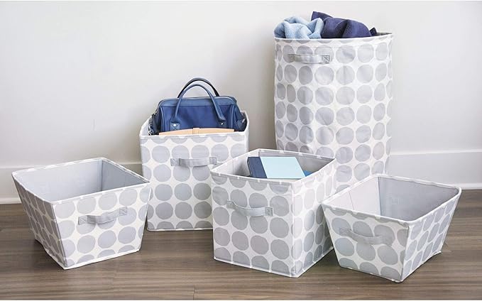 iDesign Dot Fabric Round Storage Bin, Basket Container Mini Hamper with Dual Side Handles for Closet, Bedroom, Laundry, Clothing, Toys, Nursery - Gray