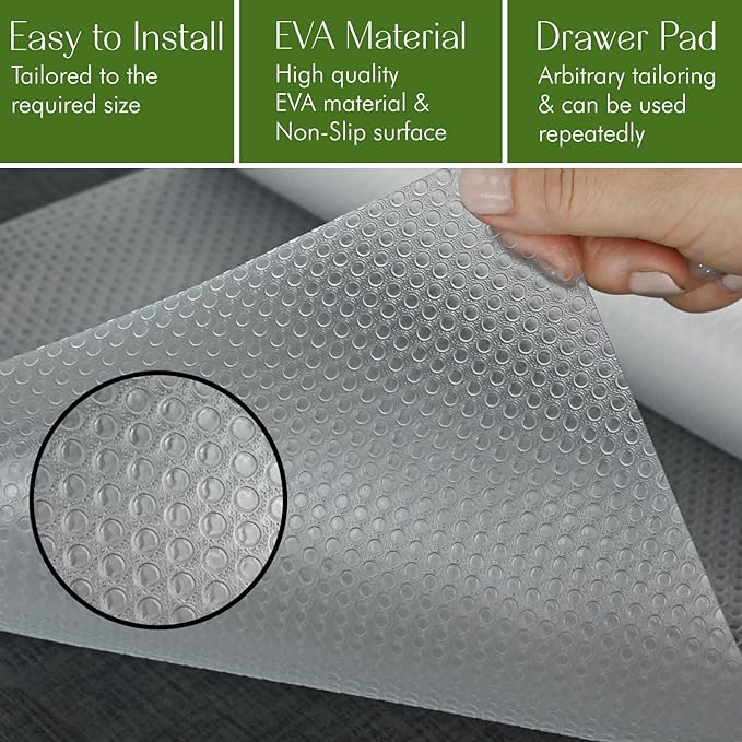 EVALAND 21.6 INCHES x 20 FEET (236 Inches) Non-Slip Shelf Liner, EVA Kitchen Liner, Non-Adhesive Liner, Smooth Shelf Liner, Durable Strong Grip Liner, Stain-Proof Shelf, Drawer, Cabinet Liner, Clear
