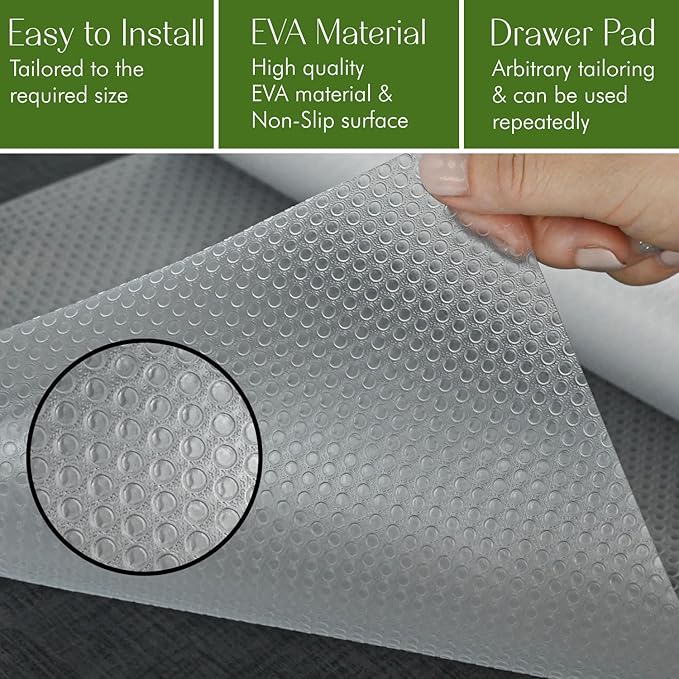 EVALAND 17.7 INCHES x 33 FEET (394 Inches) Non-Slip Shelf Liner, EVA Kitchen Liner, Non-Adhesive Liner, Original Smooth Shelf Liner, Durable Strong Grip Liner, Stain-Proof Shelf, Drawer, Cabinet Liner
