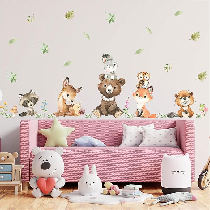 Jungle Animals with Tree Plant Wall Decals Monkey Lion Tiger Wall Stickers Baby Nursery Kids Room Living Room Home Decor (Animal4)