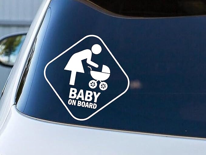 Baby on Board Sticker for Cars - Sticks Anywhere Including Windows - Cute Removable Baby in Car Sign Vinyl Sticker Decal for Car Window Bumper Decal (5 inch) (White)