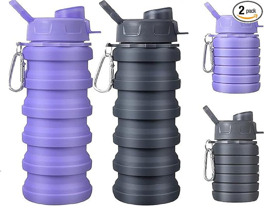 Collapsible Water Bottle, Foldable Cup,500Ml Collapsible Sport Water Bottle Bpa Reusable Travel Water Bottles For Hiking Biking Running Outdoor Gym (Gray(B)+Purple(B))
